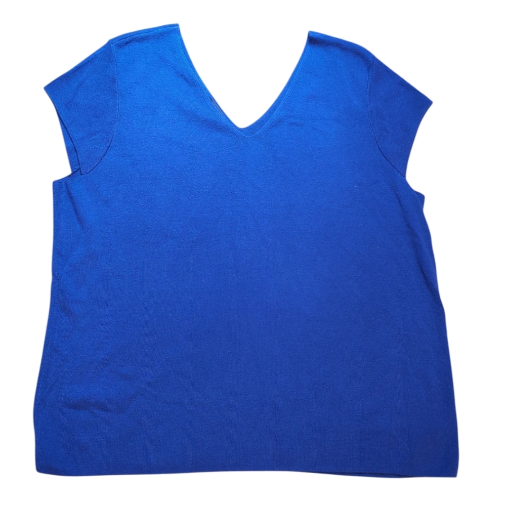 Talbots Woman Cap Sleeve Sweater, V-neck Cotton, Sleeveless, 2X, Soft Blue Top - Picture 2 of 11
